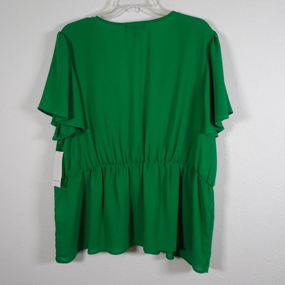 Karen Kane Faux Wrap Top Women's Plus Size 3X Green Flutter Sleeve Surplice - Picture 5 of 10